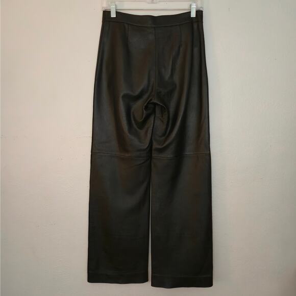 Vintage 90s Bebe Black Genuine Leather Trouser 4 Wide Leg Edgy Classic Wardrobe - Picture 2 of 14